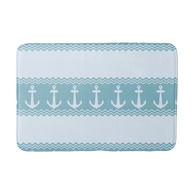 Blue Nautical Anchor Coastal Stripes Badematte (Vorderseite)