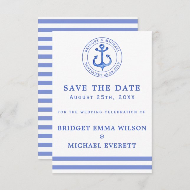 Blue Nautical Anchor | Save the Date Hochzeit (Vorne/Hinten)