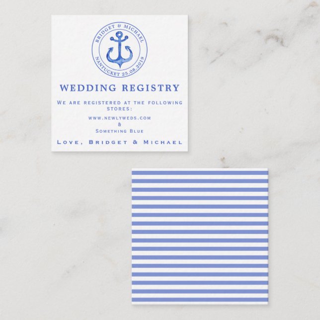 Blue Nautical Anchor Wedding Registry Insert Card (Vorne/Hinten)