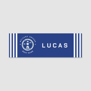 Blue Nautical Anchor Yacht Club Leuchtturm Namensschild