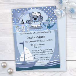 Blue Nautical Boy Baby Dusche Einladung