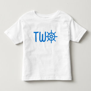 Blue Nautical Buben 2. Geburtstagsschiff Rad Helm Kleinkind T-shirt