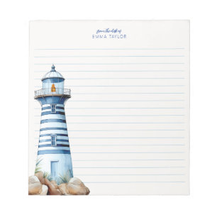 Blue Nautical Coastal Lighthouse Notepad Notizblock