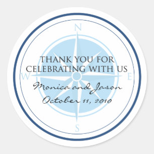 Blue Nautical Compass Rose Hochzeit Runder Aufkleber