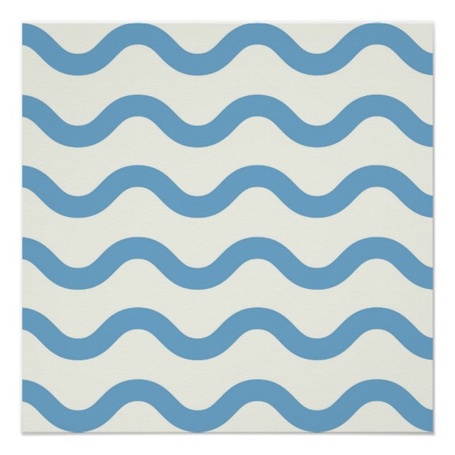 Blue Nautical Groovy Wavy Stripe Moderner Minimali Poster (Vorderseite)