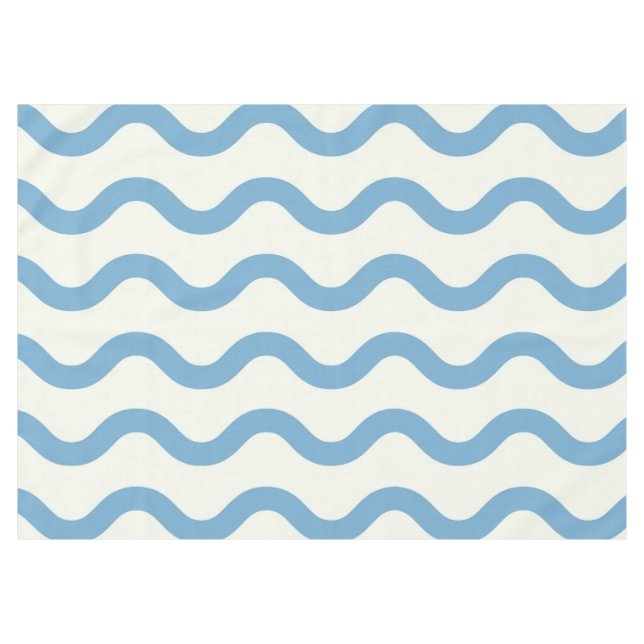 Blue Nautical Groovy Wavy Stripe Moderner Minimali Tischdecke (Vorderseite (Horizontal))