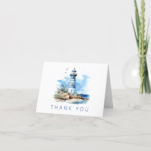 Blue Nautical Lighthouse Baby Dusche Dankeskarte