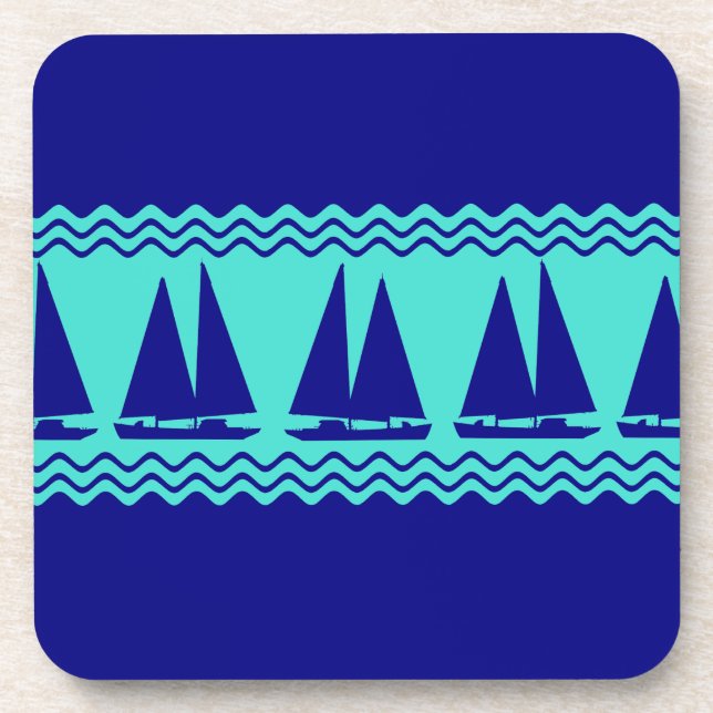 Blue Nautical Sailboat Coasters Stripes Getränkeuntersetzer (Vorderseite)