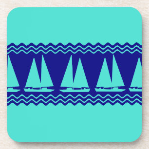 Blue Nautical Sailboat Coasters Stripes Getränkeuntersetzer