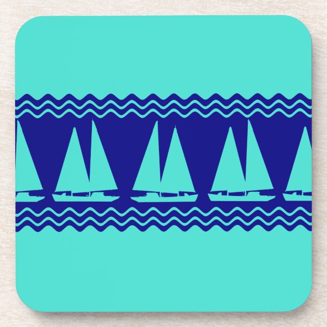 Blue Nautical Sailboat Coasters Stripes Getränkeuntersetzer (Vorderseite)
