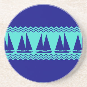 Blue Nautical Sailboat Coasters Stripes Getränkeuntersetzer