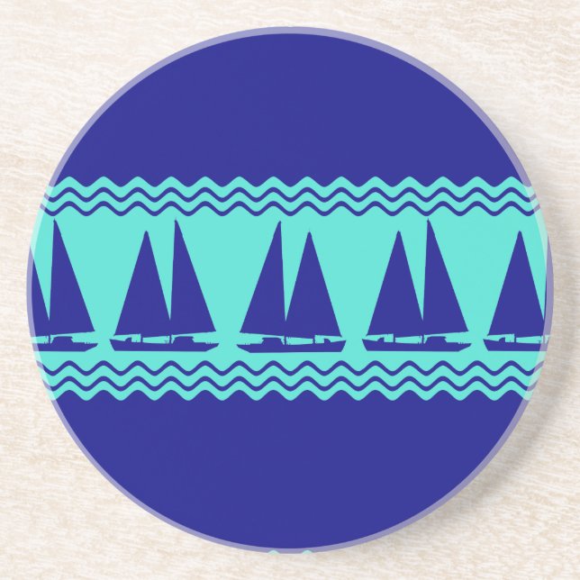 Blue Nautical Sailboat Coasters Stripes Getränkeuntersetzer (Vorne)