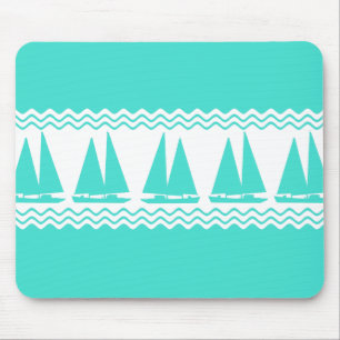 Blue Nautical Sailboat Coasters Stripes Mousepad
