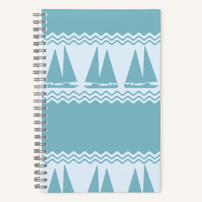 Blue Nautical Sailboat Coasters Stripes Notizbuch (Vorderseite)