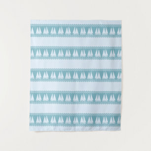 Blue Nautical Sailboat Coasters Stripes Wandteppich