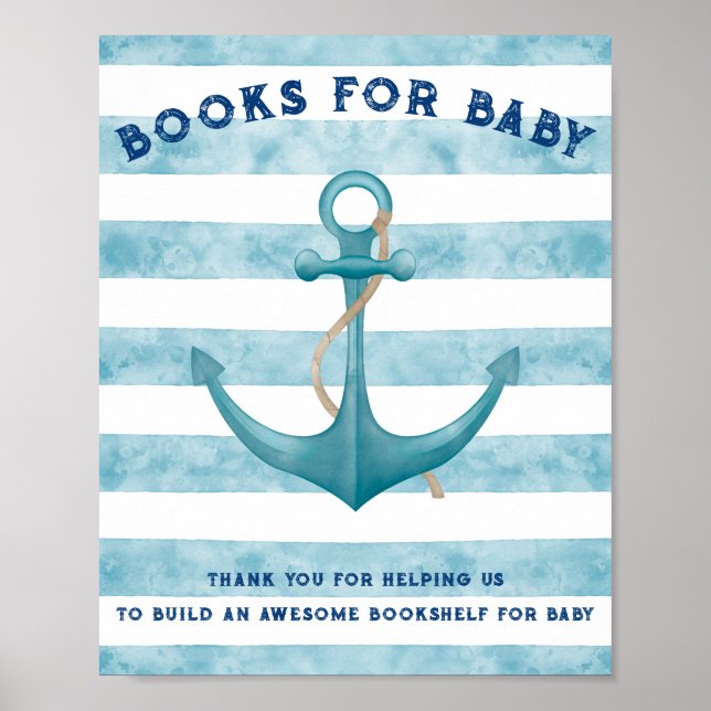 Blue Nautical Sailor Watercolor Baby Showbook Poster (Vorne)