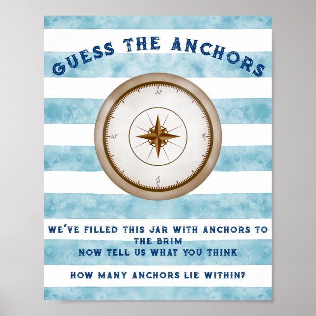 Blue Nautical Sailor Watercolor Baby Showspiel Poster (Vorne)