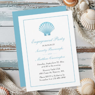 Blue Nautical Seashell Wedding Engagement Party Einladung
