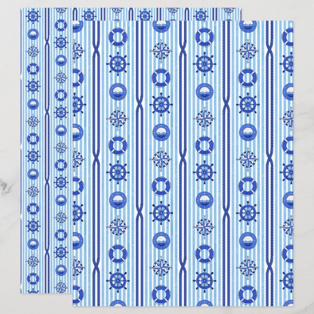 Blue Nautical Stripes Scrapbook Paper (Vorne/Hinten)