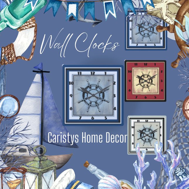 Blue Nautical Themed Quadratische Wanduhr (Von Creator hochgeladen)