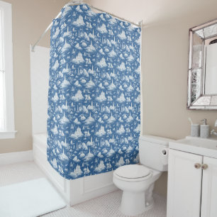 Blue Nautical Toile de Jouy Duschvorhang