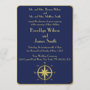 Blue Nautical Wedding Einladungen Gold Compass