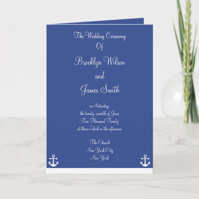 Blue Nautical Wedding Programme (Vorderseite)