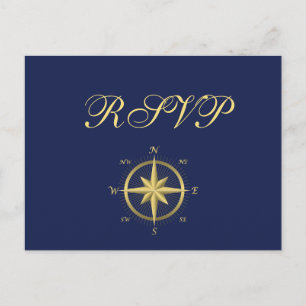 Blue Nautical Wedding RSVP Postkarten