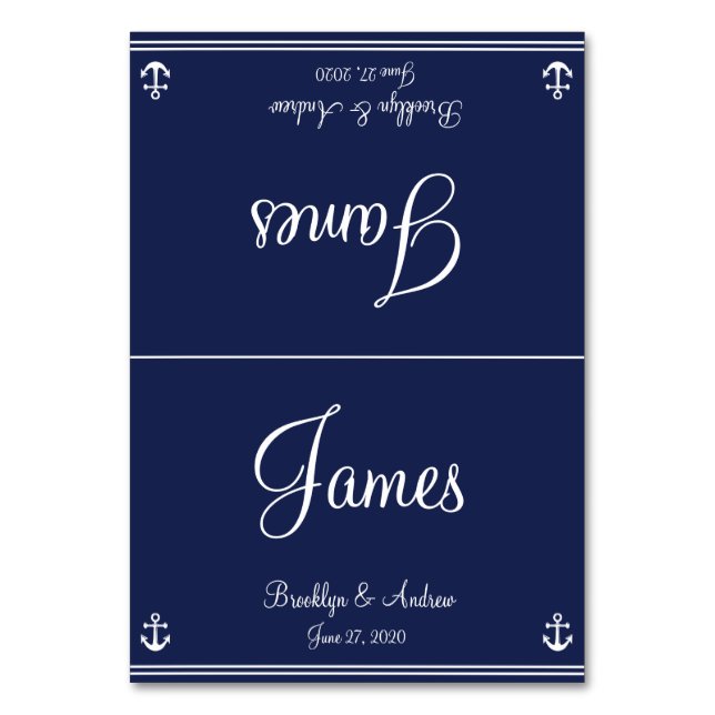 Blue Nautical Wedding Table Cards Sitzkarten Tischnummer (Vorderseite)