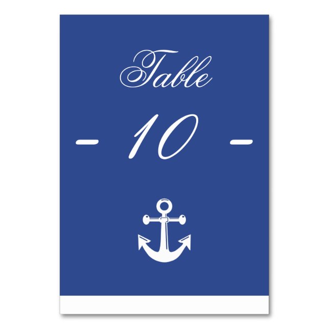 Blue Nautical Wedding Table Cards Tischnummer (Vorderseite)