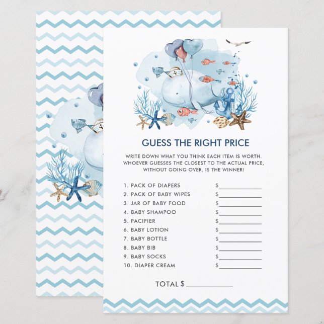 Blue Nautical Whale Baby rät den richtigen Preis (Vorne/Hinten)