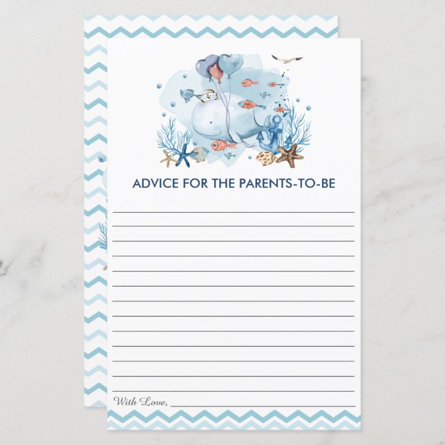 Blue Nautical Whale Baby Shower Ratschläge für Elt (Vorne/Hinten)