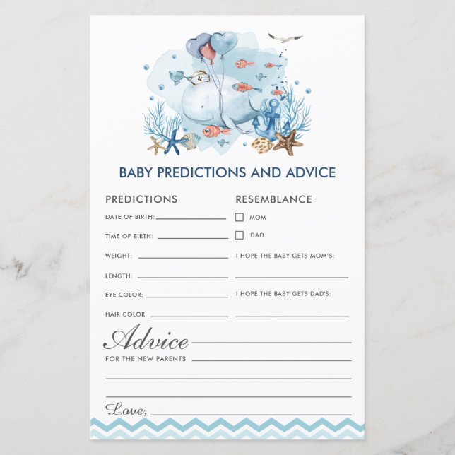 Blue Nautical Whale Baby Vorhersagen und Ratschläg (Vorderseite)