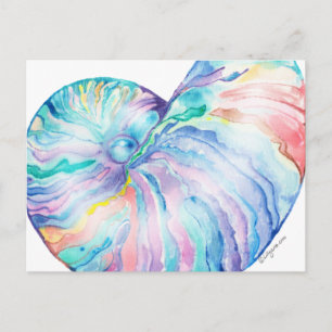 Blue Nautilus Infinity Muschel Watercolor Postcard Postkarte