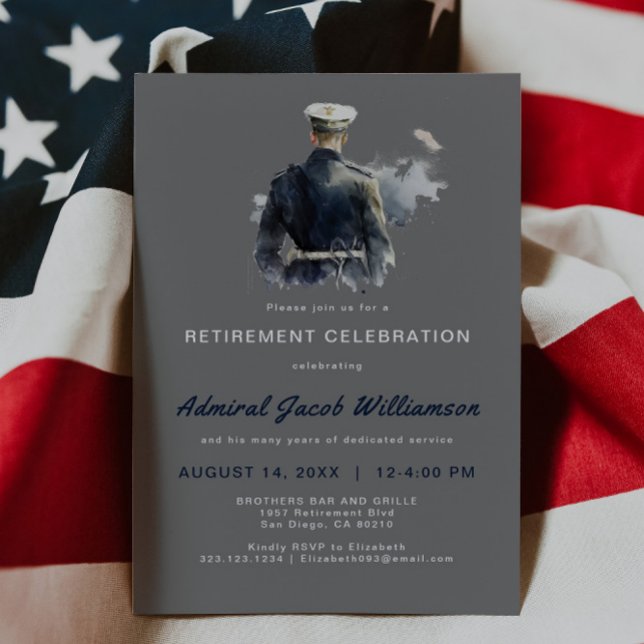 Blue Naval Silouette Retirement Einladung (Von Creator hochgeladen)