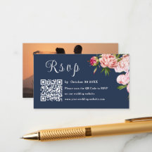 Blue Navy Blush Pink Foto UAwg QR Code Hochzeit