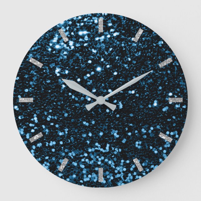 Blue Navy Deep Ocean Funkelnd Imitate Glitzer Grau Große Wanduhr (Vorderseite)