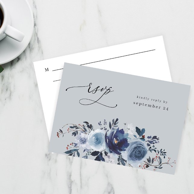 Blue & Navy Floral w Meal UAWG - Blue Gray RSVP Karte (Von Creator hochgeladen)