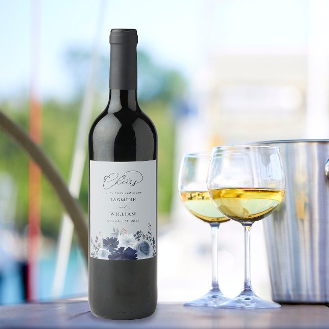 Blue & Navy Floral Wedding - Blue Gray Weinetikett (Von Creator hochgeladen)