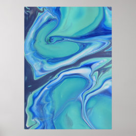 Blue Navy Fluid Abstrakt Modern Marble Swirl Art Poster