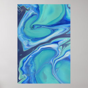 Blue Navy Fluid Abstrakt Modern Marble Swirl Art Poster