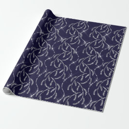 Blue Navy Funkelnd Laurel Floral Silver Diamonds Geschenkpapier