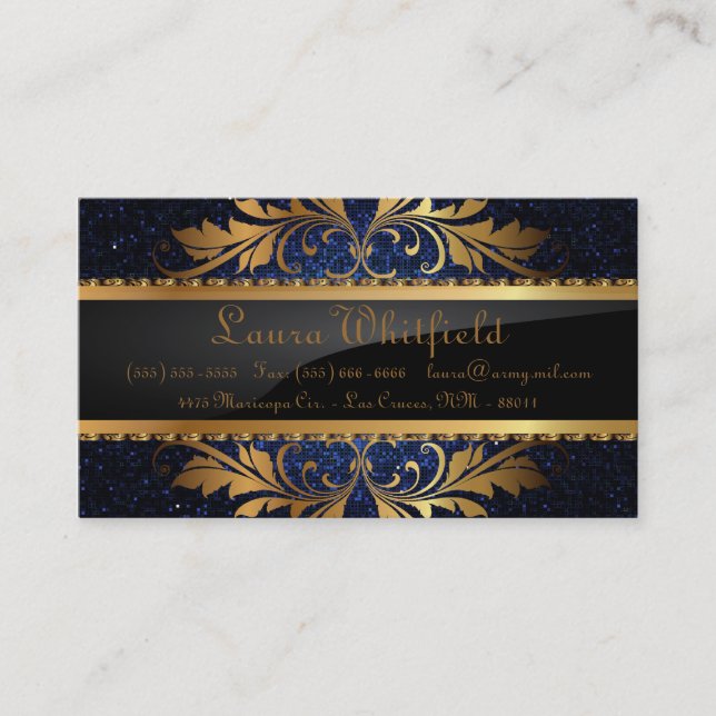 Blue Navy Glitzer Sequin Disco Glitz Business Card Visitenkarte (Vorderseite)