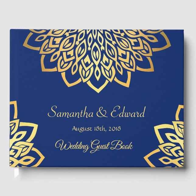 Blue Navy Gold Elegante Wedding Guest Book Gästebuch (Vorderseite)