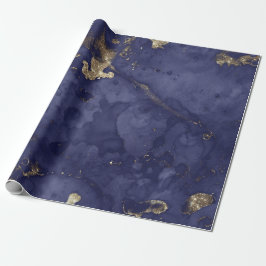 Blue Navy Gold Ink Grungy Black Abstrakt Marble Geschenkpapier