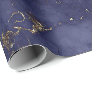 Blue Navy Gold Ink Grungy Black Abstrakt Marble Geschenkpapier