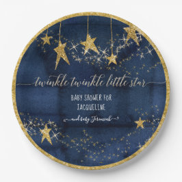 Blue Navy Gold Twinkle Little Star Boy Baby Dusche Pappteller