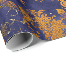 Blue Navy Honey Gold Floral Grungy Shabby Chic Geschenkpapier