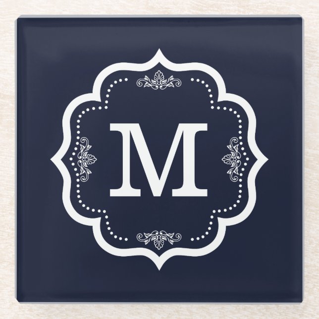 Blue Navy Monogram Glasuntersetzer (Vorderseite)