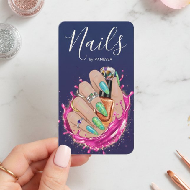 Blue Navy Nail Art Studio Manicurist Artist Blush Visitenkarte (Von Creator hochgeladen)